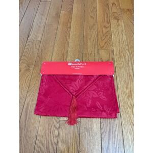 Essential Home Red Damask Table Runner Poinsettia Holiday 13x72 Tassel NEW